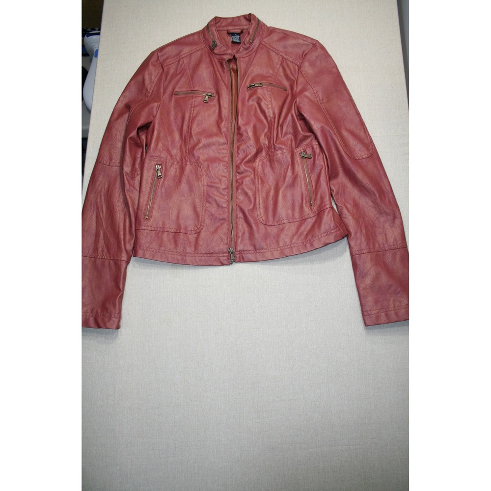 Rue21 Womens Burgundy Faux Leather Moto Jacket Cafe Racer Zip Up Red Size Medium